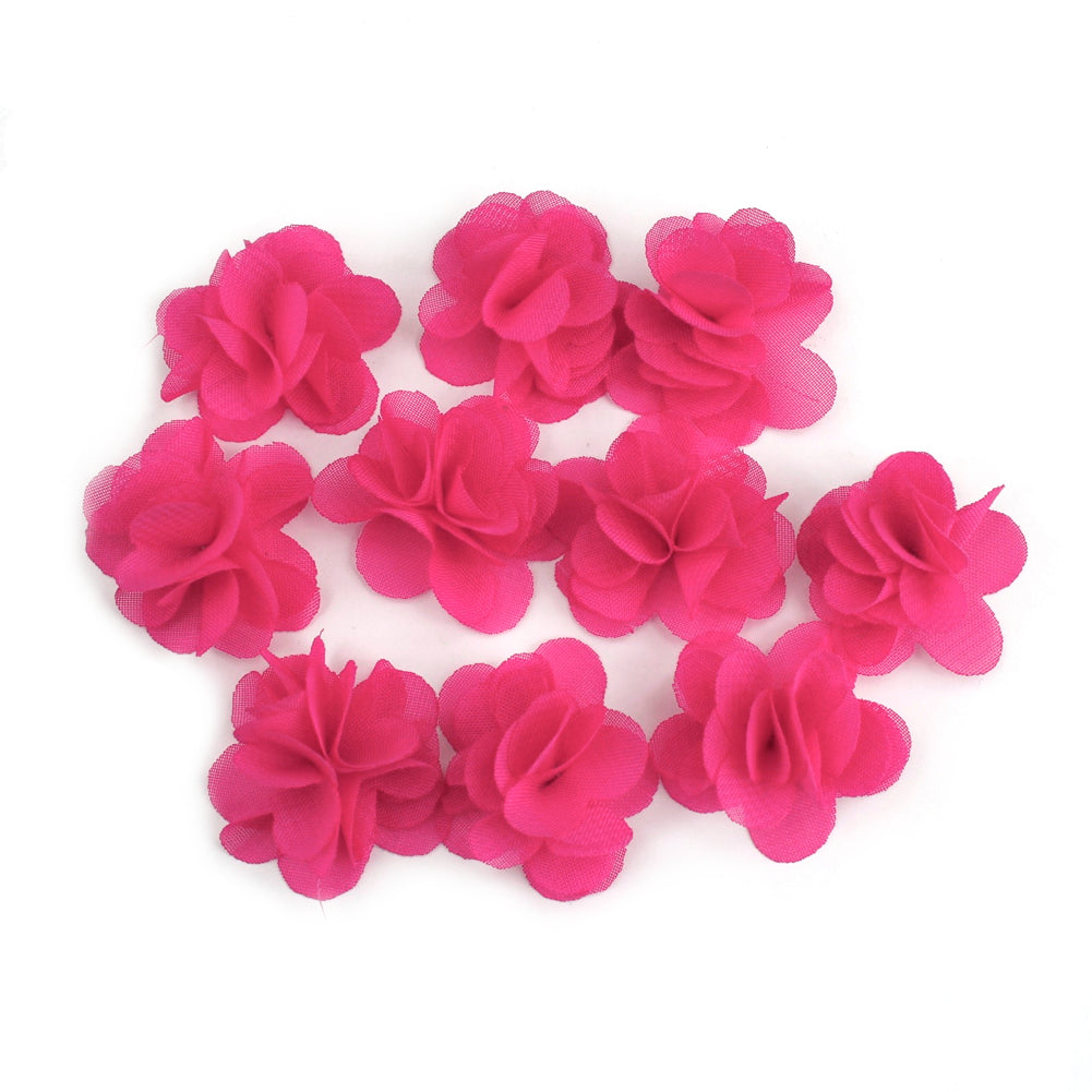 Lot de 10 petites fleurs en tissu voile 30mm cousues à la main - fuchsia 