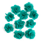 Lot de 10 petites fleurs en tissu voile 30mm cousues à la main - bleu turquoise