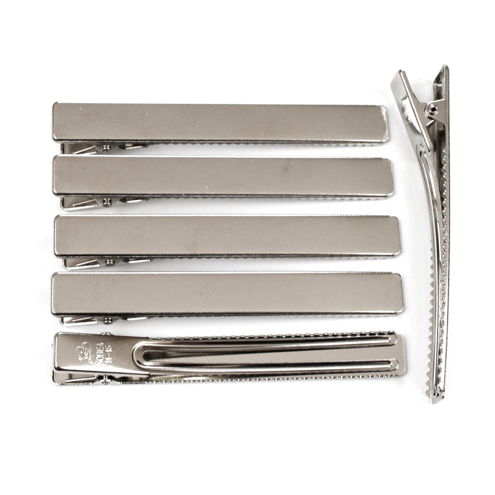 10 Pinces cheveux crocodile plat en métal 7.5cmx1cm, argenté