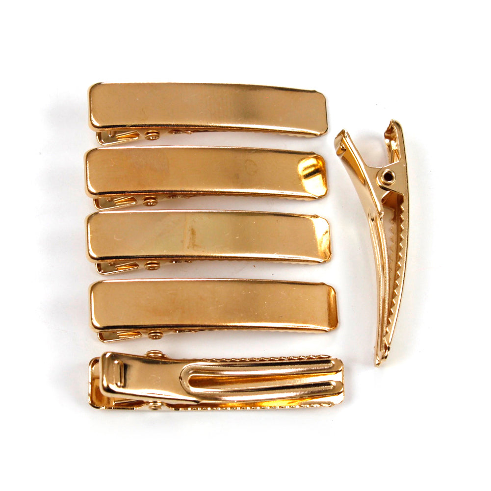 10 petites pinces cheveux crocodile plat en métal doré 3.5cmx0.7cm