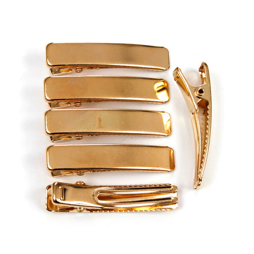 10 petites pinces cheveux crocodile plat en métal doré 3.5cmx0.7cm