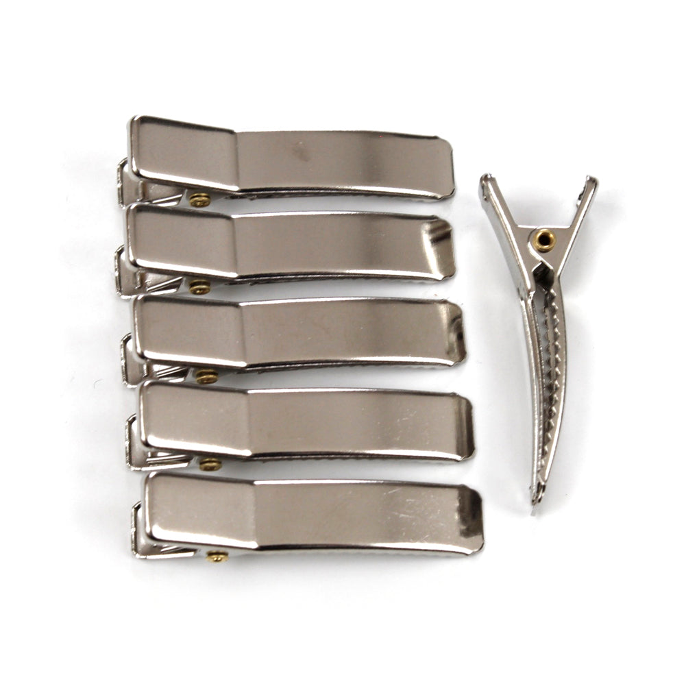 10 petites pinces cheveux crocodile plat en métal argenté 3.5cmx0.7cm