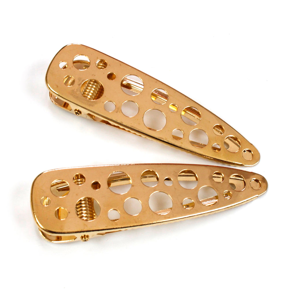 Pince cheveux crocodile fantaisie en métal doré 8cm, lot de 2pcs