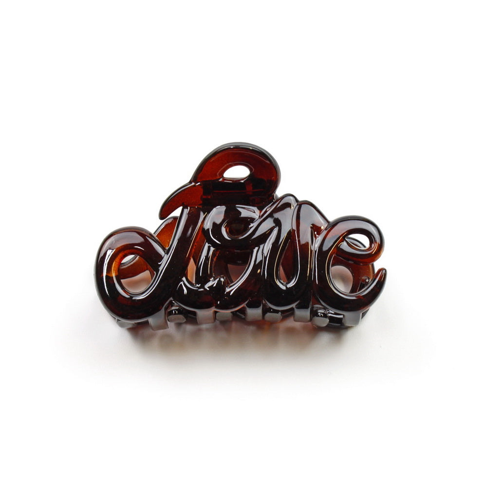 Petite pince cheveux "Love" 5.5cm en acétate de celluloïd Fabrication française  - marron
