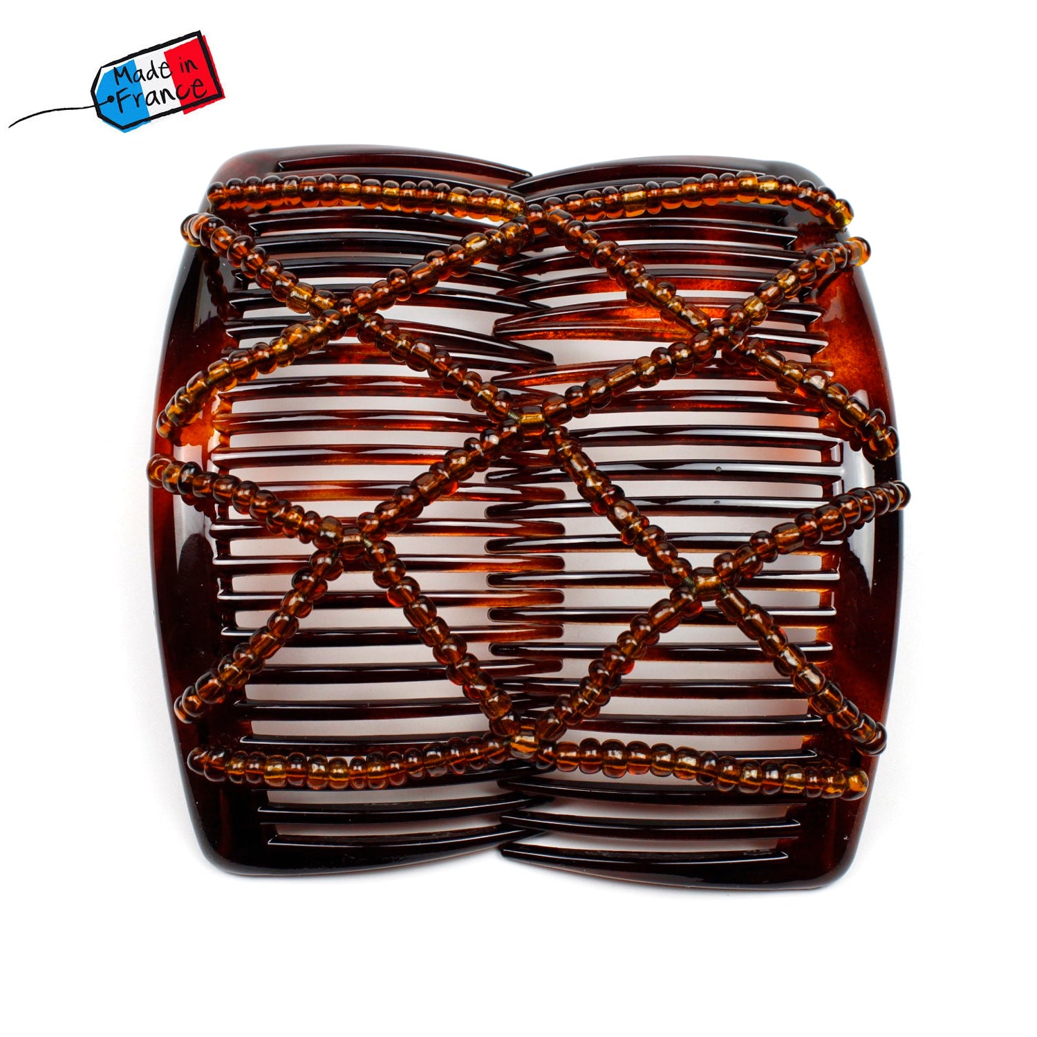 Double peigne cheveux élastique pour chignon perlé  made in France