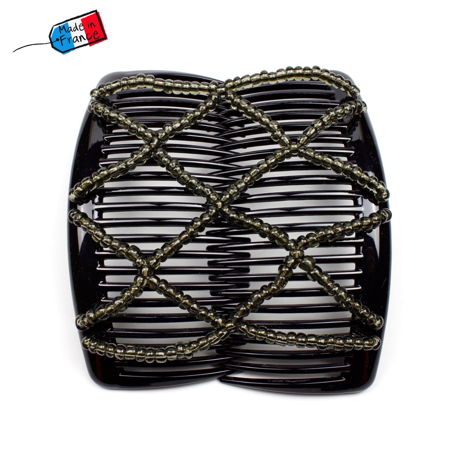 Double peigne cheveux élastique pour chignon perlé  made in France