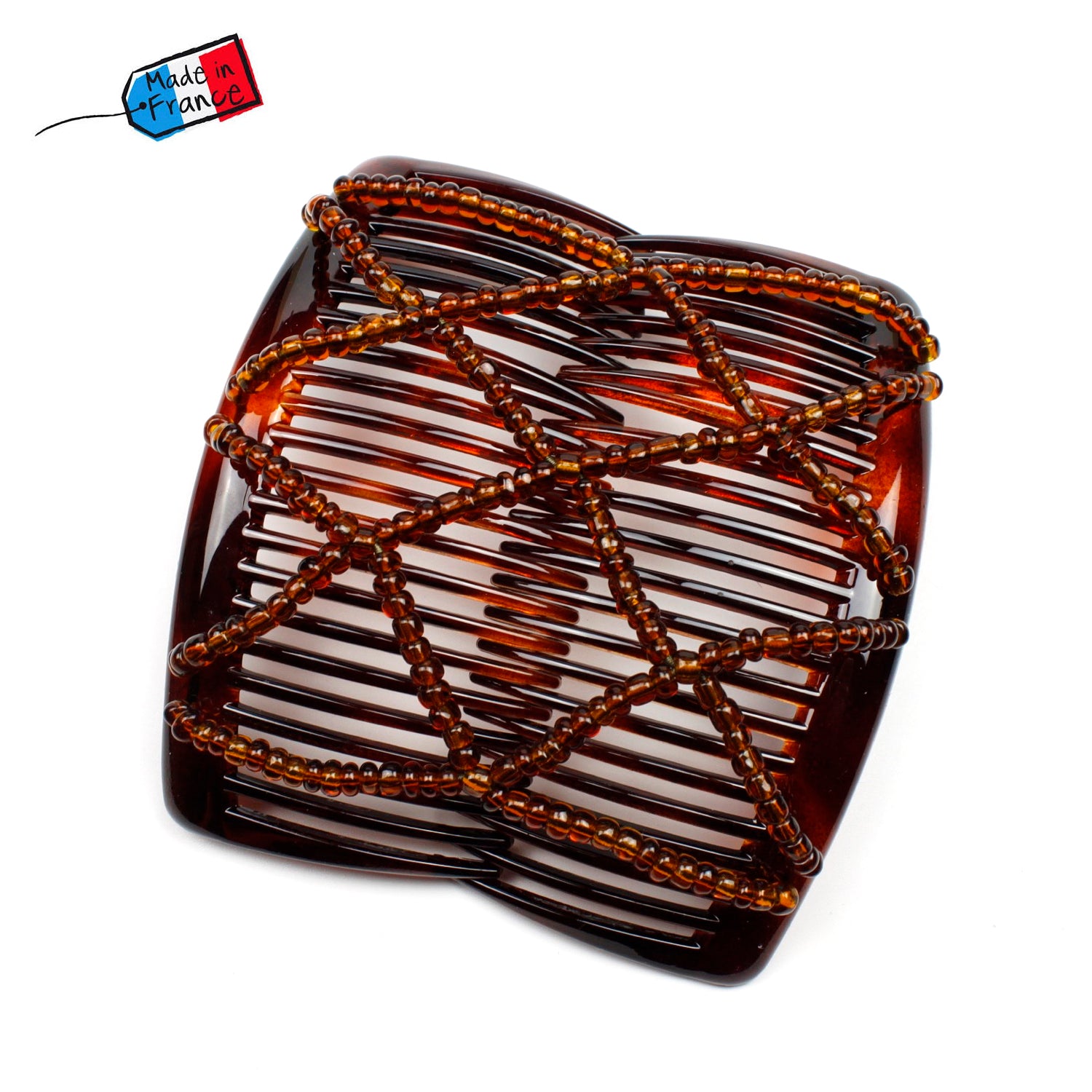 Double peigne cheveux élastique pour chignon perlé  made in France