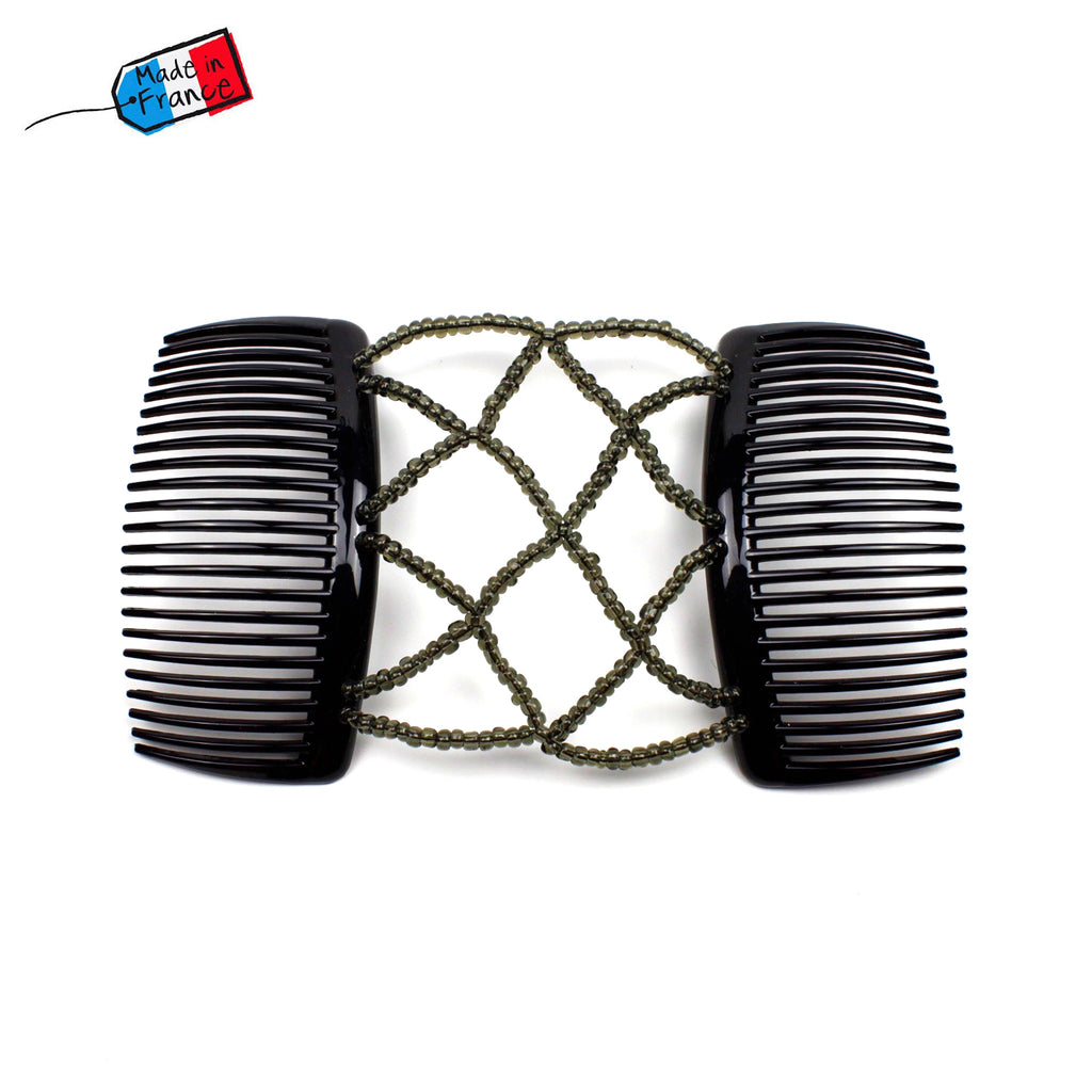 Double peigne cheveux élastique pour chignon perlé  made in France