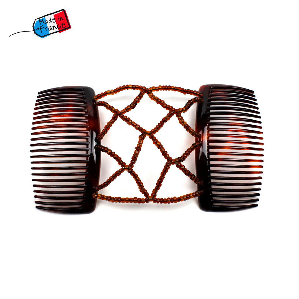 Double peigne cheveux élastique pour chignon perlé  made in France