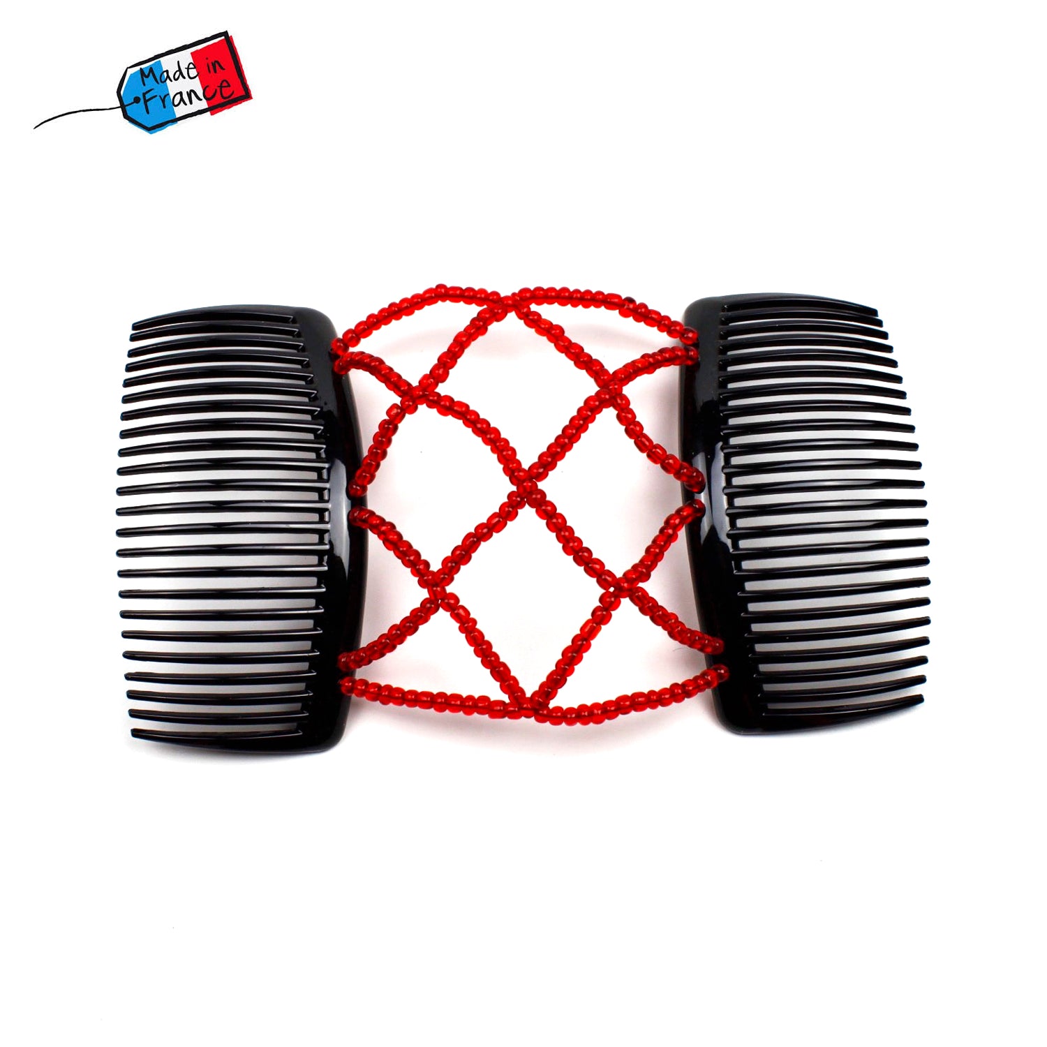 Double peigne cheveux élastique pour chignon perlé  made in France
