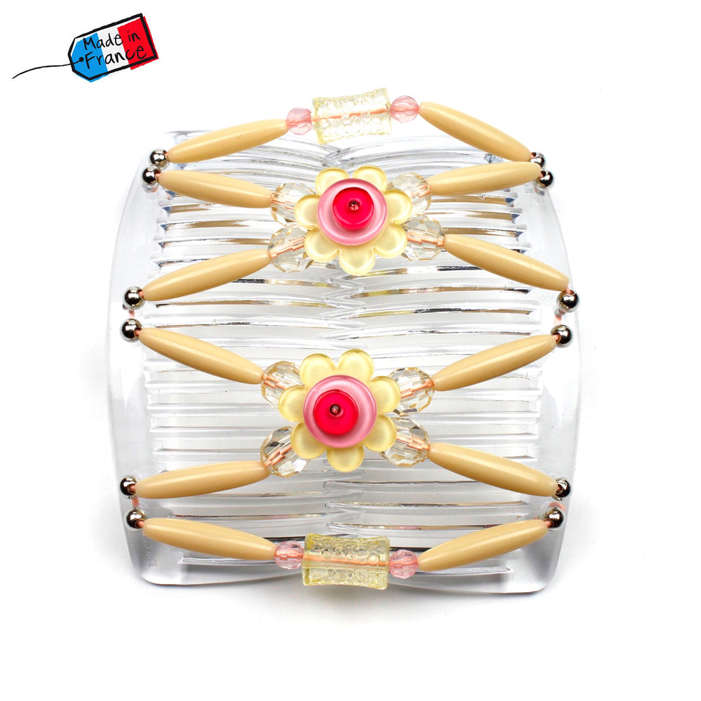 Peigne cheveux extensible pour chignon - accessoire cheveux fleur et perles made in France
