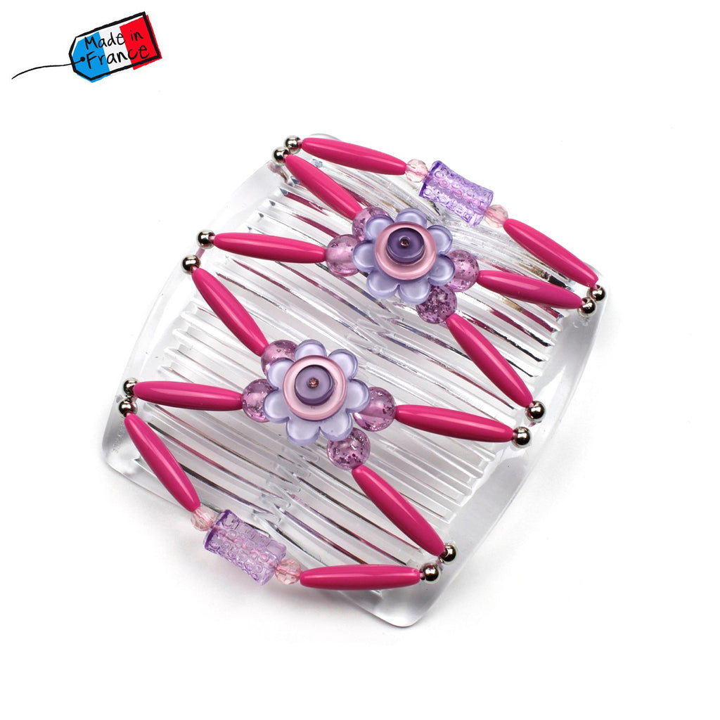 Peigne cheveux extensible pour chignon - accessoire cheveux fleur et perles made in France