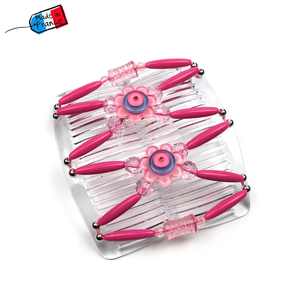 Peigne cheveux extensible pour chignon - accessoire cheveux fleur et perles made in France