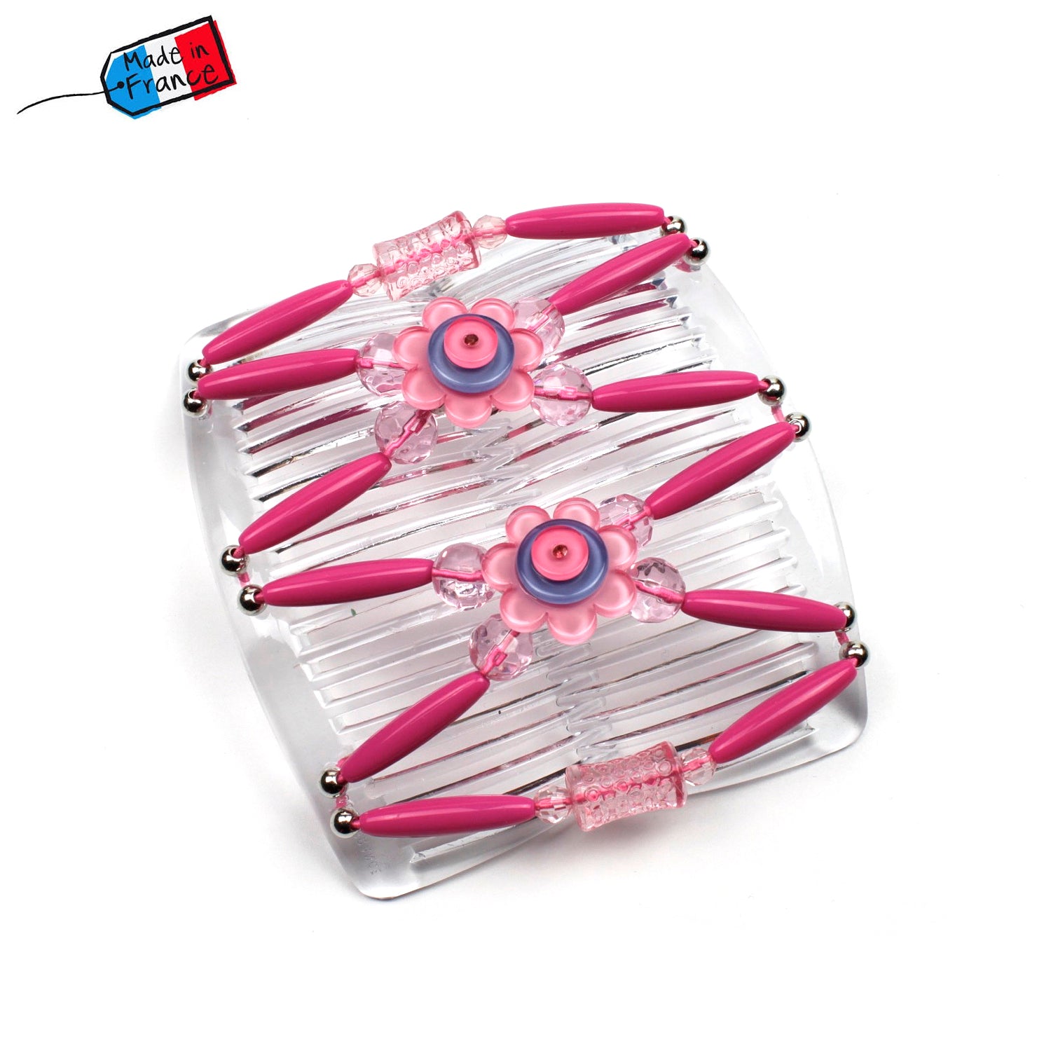 Peigne cheveux extensible pour chignon - accessoire cheveux fleur et perles made in France