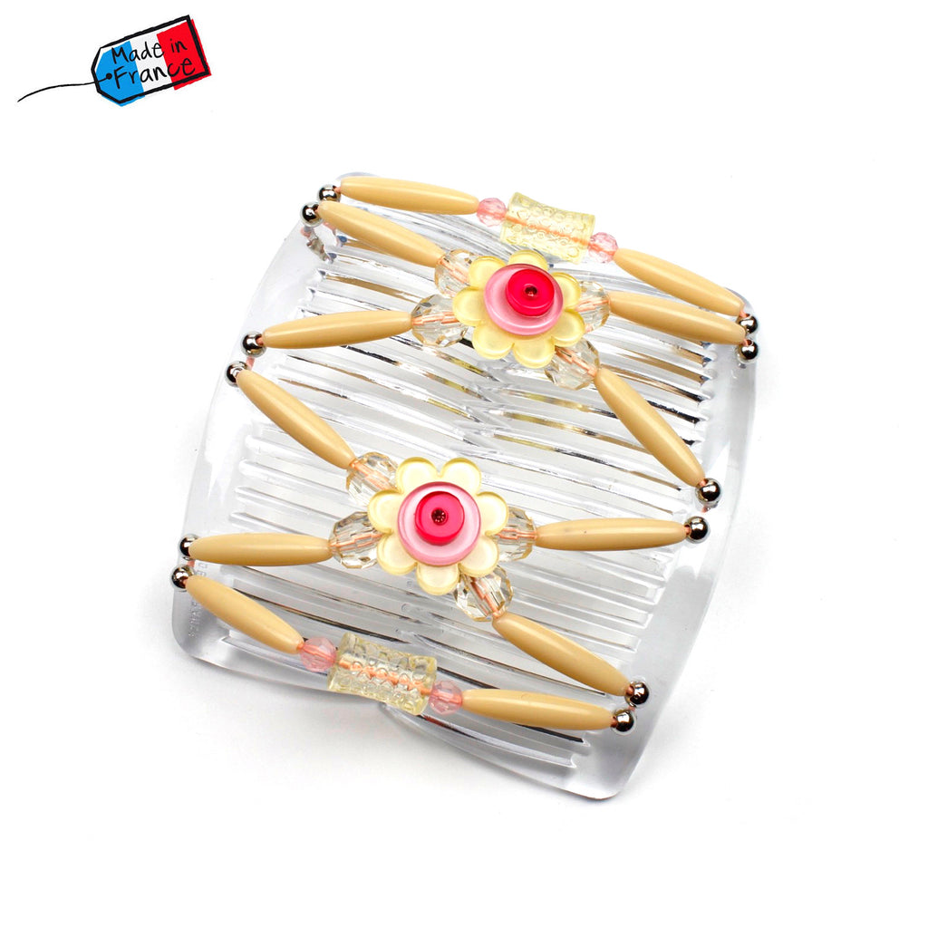 Peigne cheveux extensible pour chignon - accessoire cheveux fleur et perles made in France