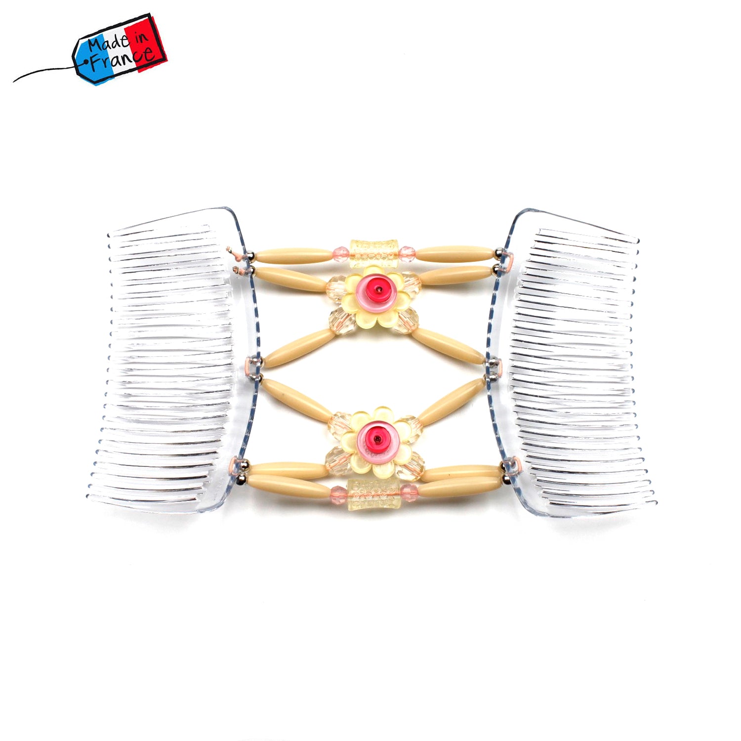Peigne cheveux extensible pour chignon - accessoire cheveux fleur et perles made in France