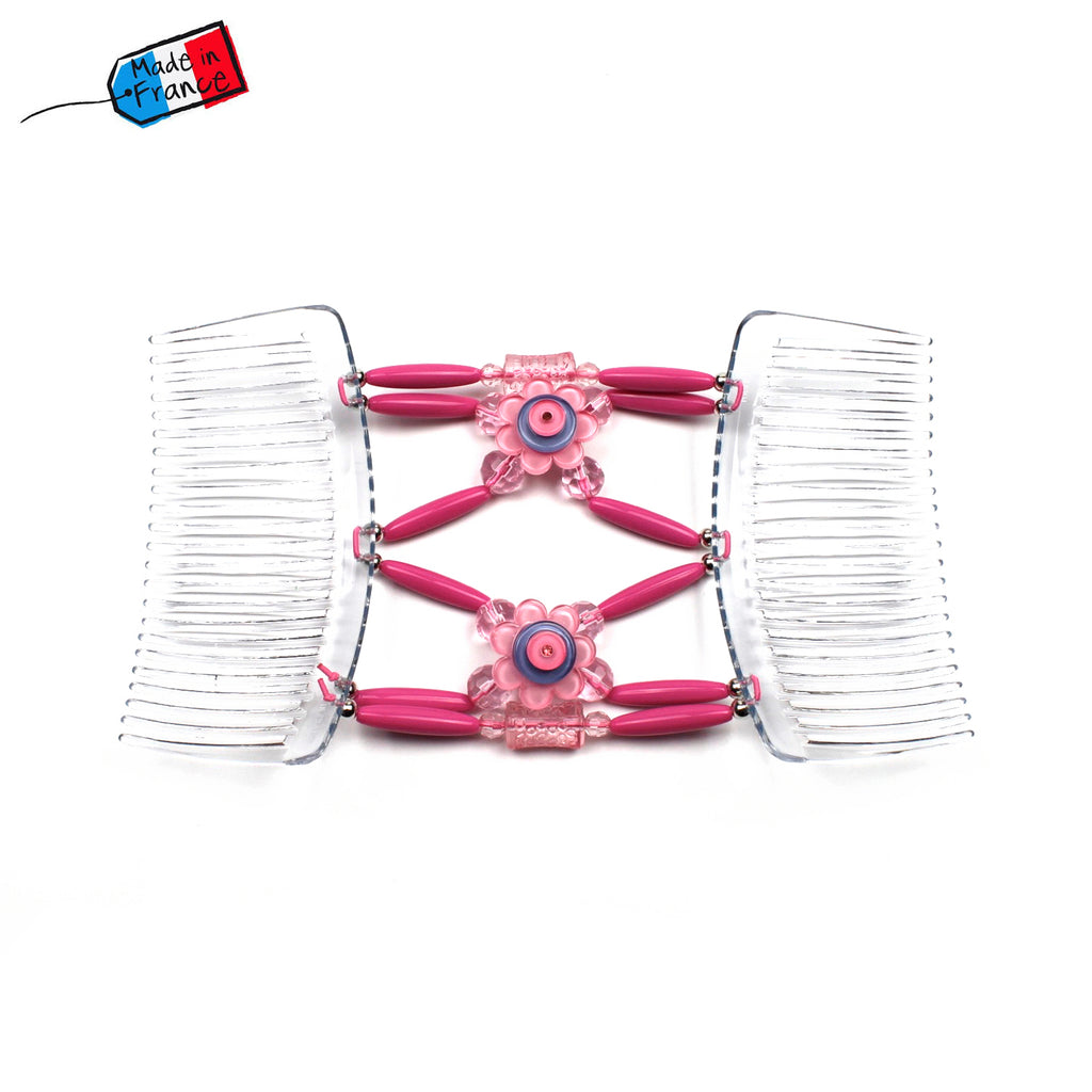 Peigne cheveux extensible pour chignon - accessoire cheveux fleur et perles made in France