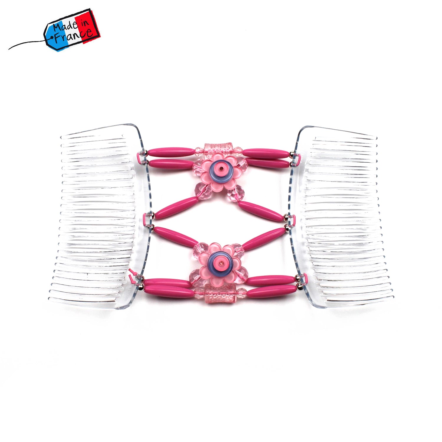 Peigne cheveux extensible pour chignon - accessoire cheveux fleur et perles made in France