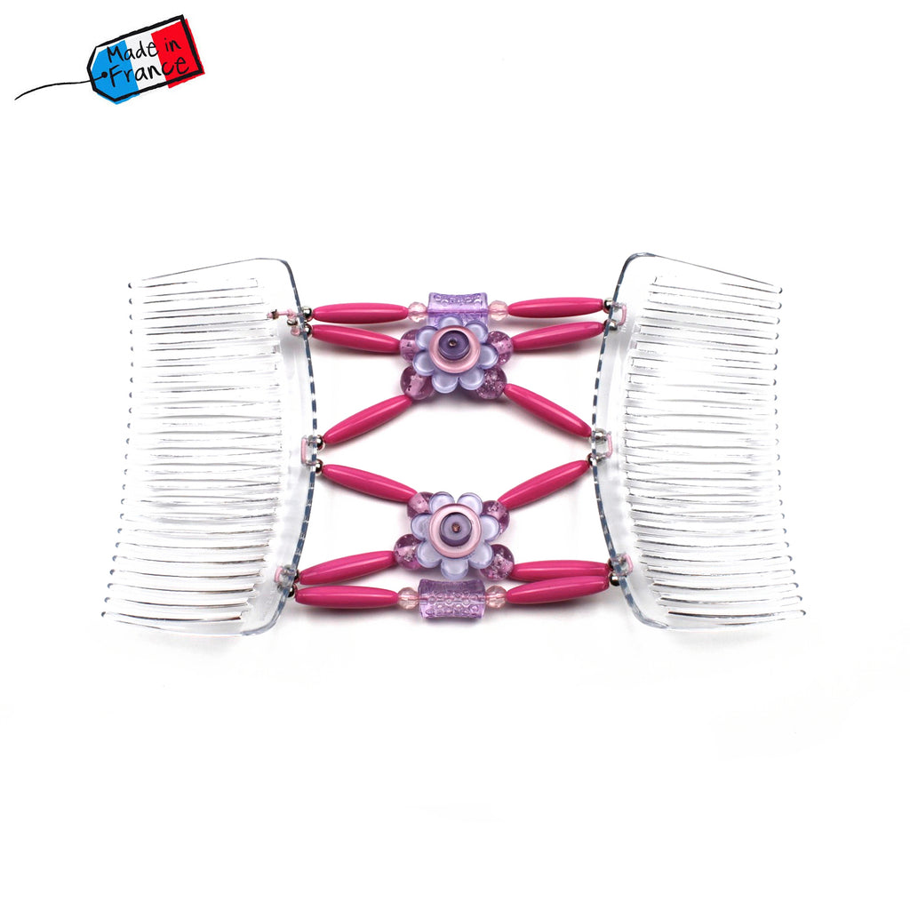 Peigne cheveux extensible pour chignon - accessoire cheveux fleur et perles made in France