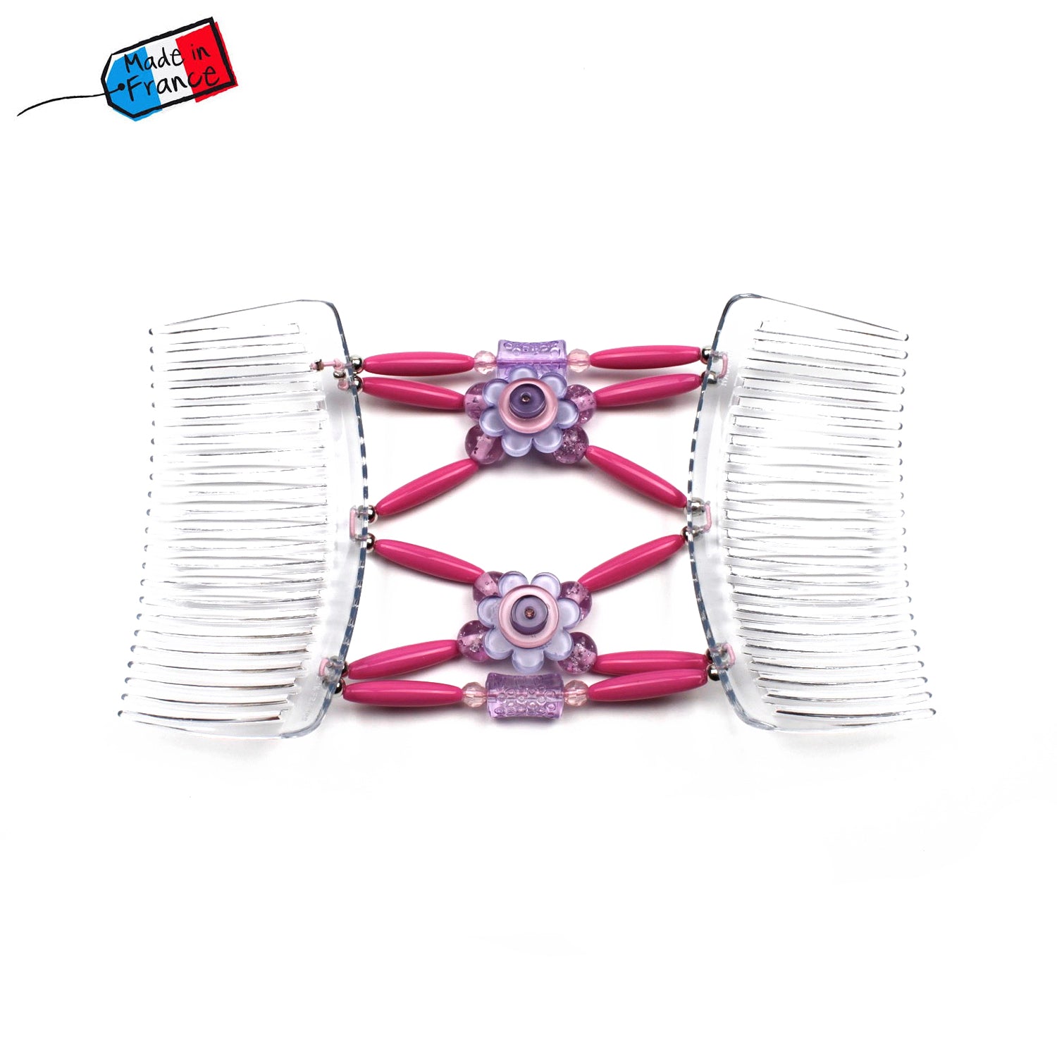 Peigne cheveux extensible pour chignon - accessoire cheveux fleur et perles made in France
