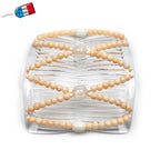 Peigne cheveux élastique en perles rondes beige naturel made in France - ShuShu