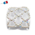 Peigne cheveux élastique - accessoire cheveux en perles rondes - blanc nacré