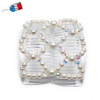 Peigne cheveux élastique - accessoire cheveux en perles rondes - blanc nacré