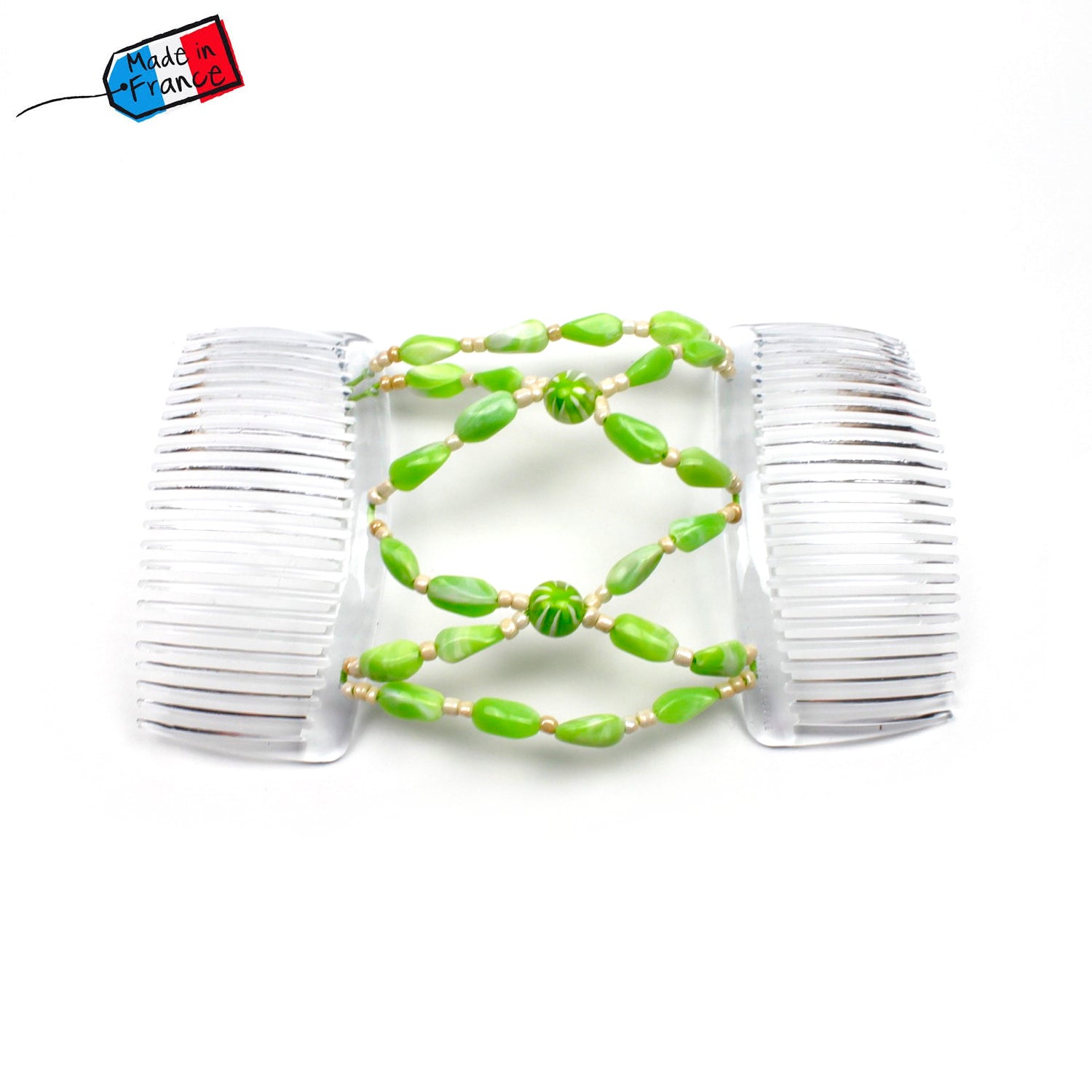 Peigne cheveux élastique - accessoire cheveux en perles colorées made in France
