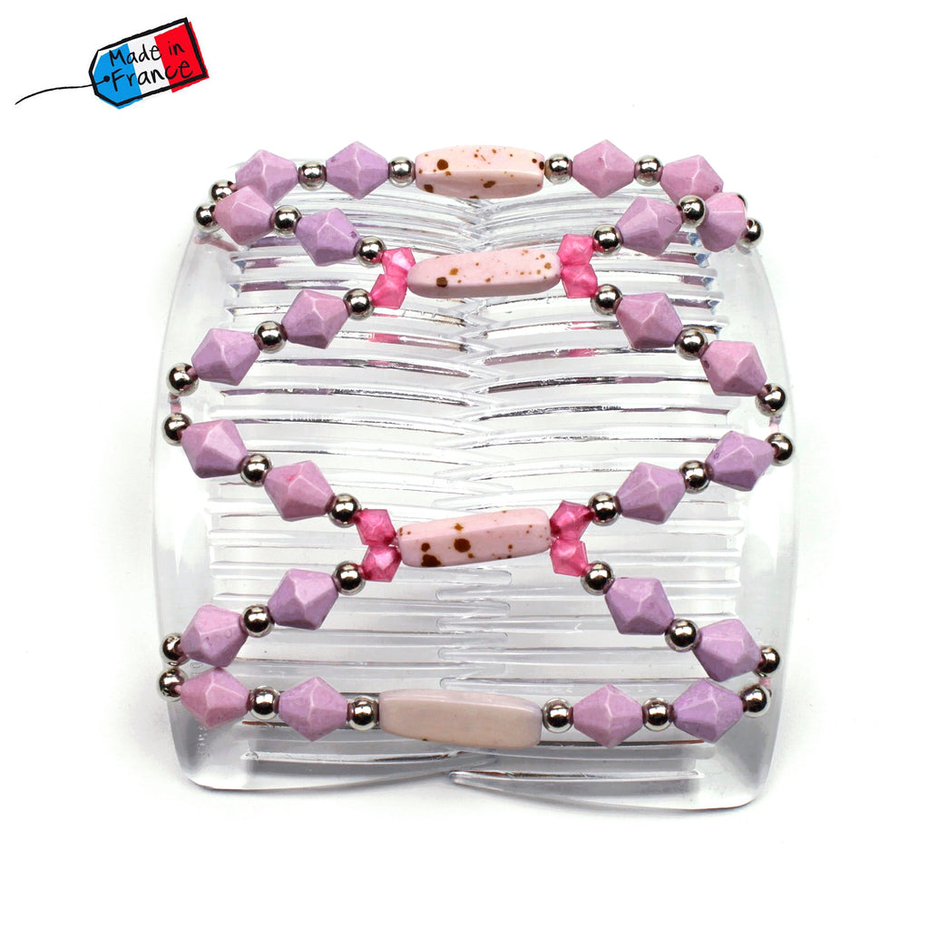 Peigne cheveux élastique - accessoire cheveux en perles forme toupie made in France