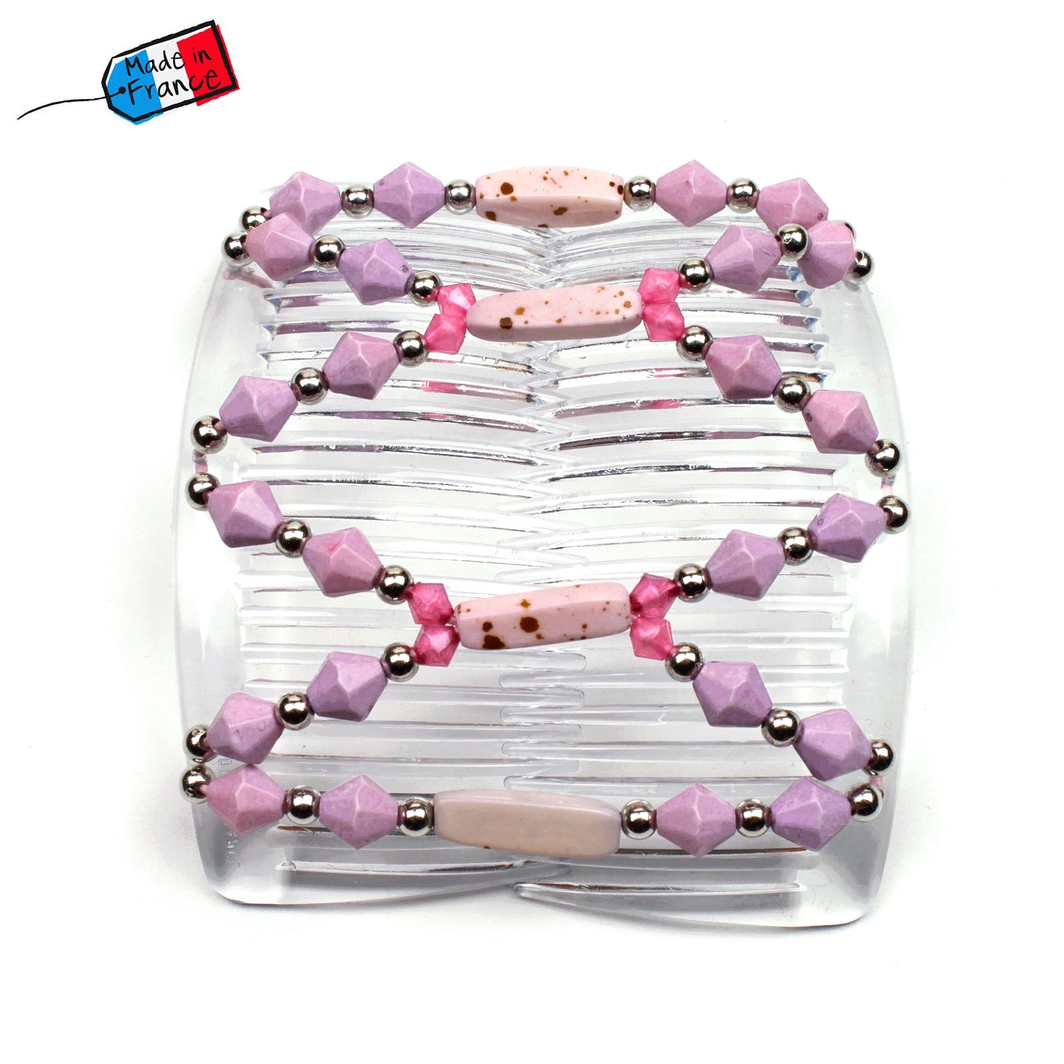 Peigne cheveux élastique - accessoire cheveux en perles forme toupie made in France