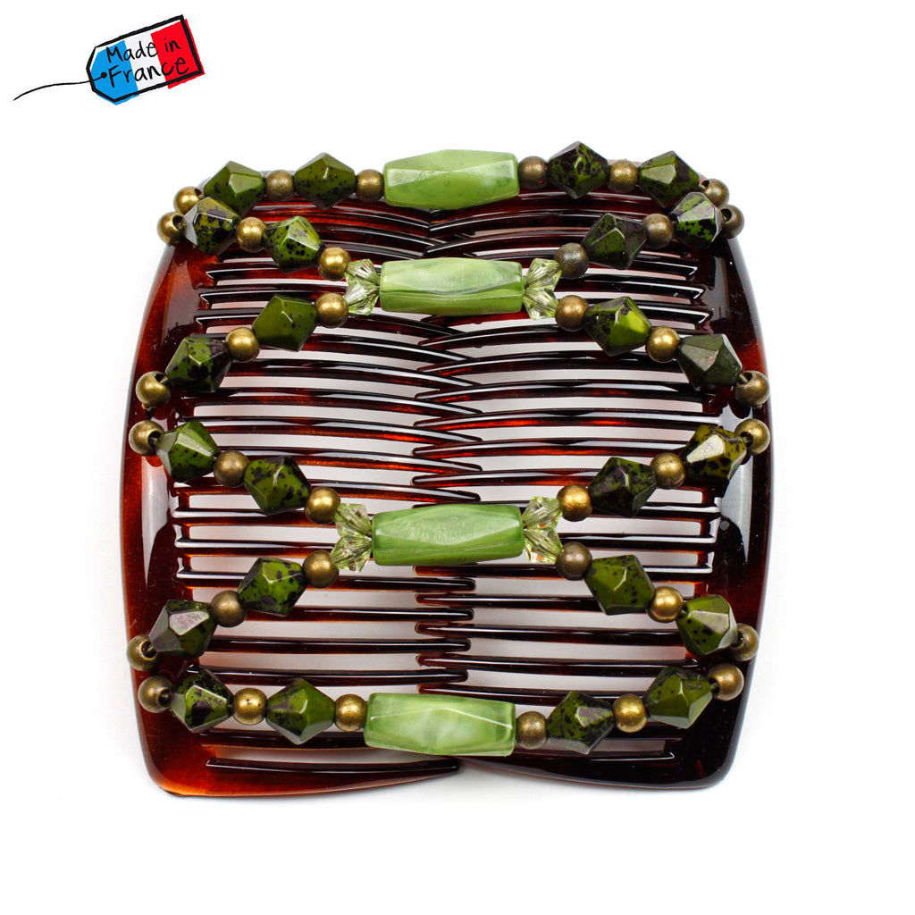 Peigne cheveux élastique - accessoire cheveux en perles forme toupie made in France