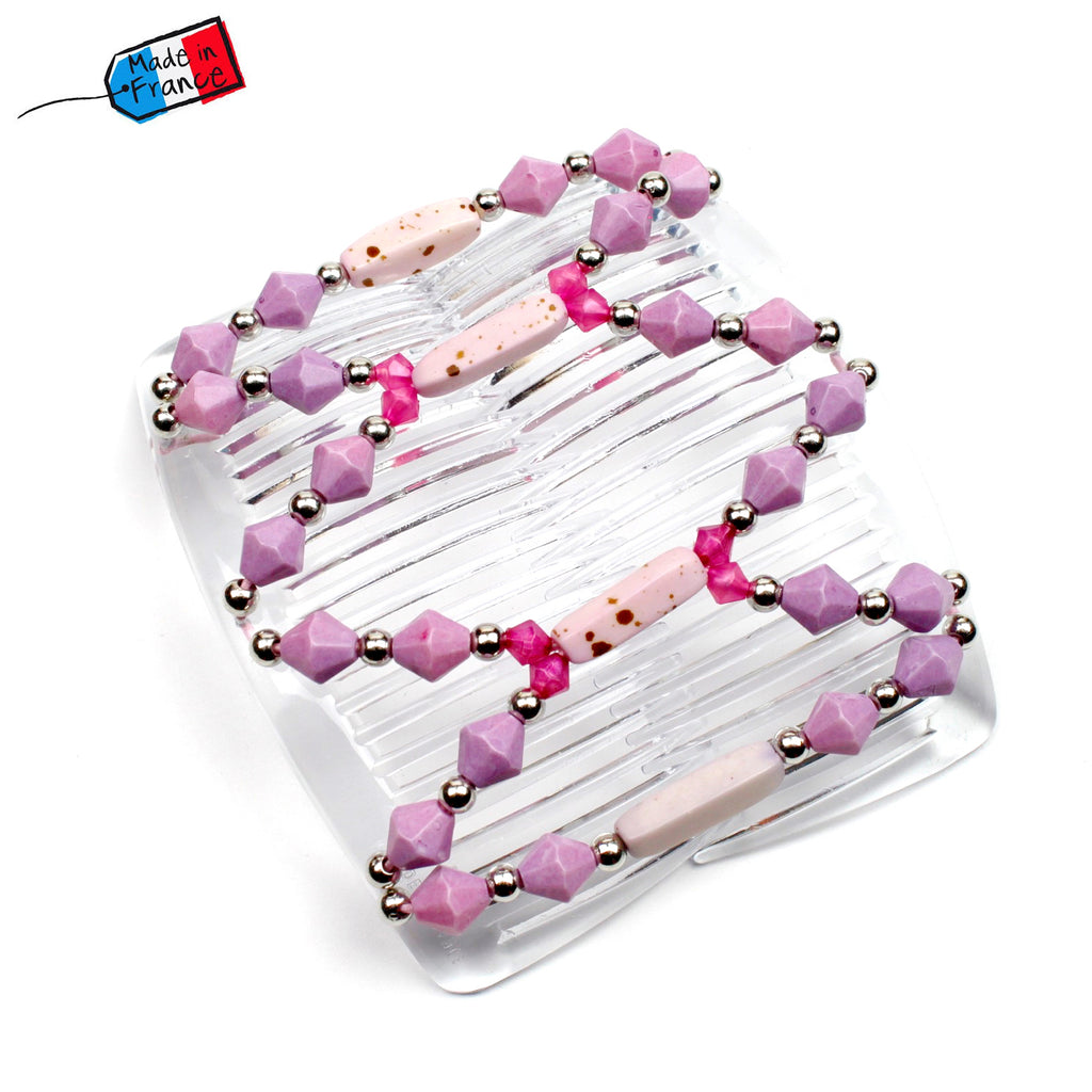 Peigne cheveux élastique - accessoire cheveux en perles forme toupie made in France