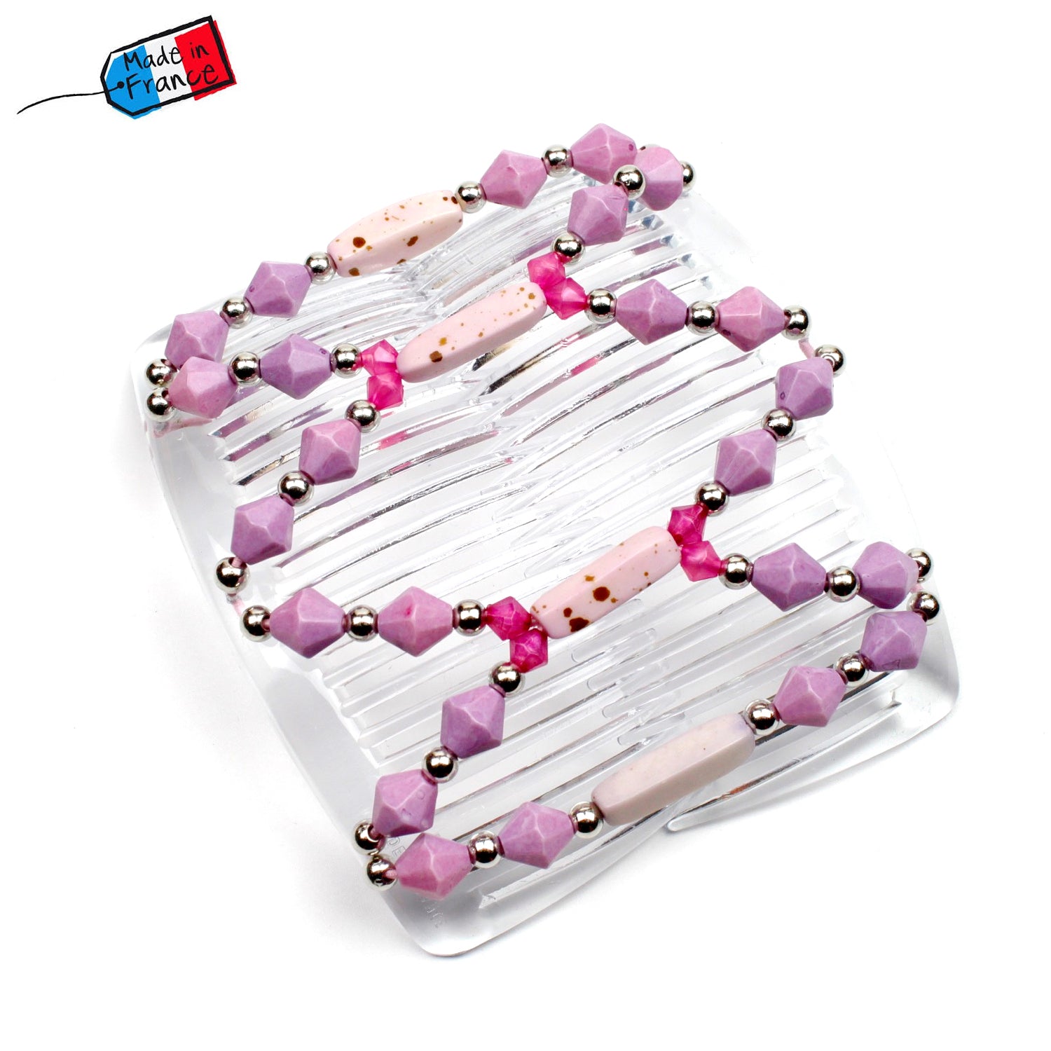 Peigne cheveux élastique - accessoire cheveux en perles forme toupie made in France
