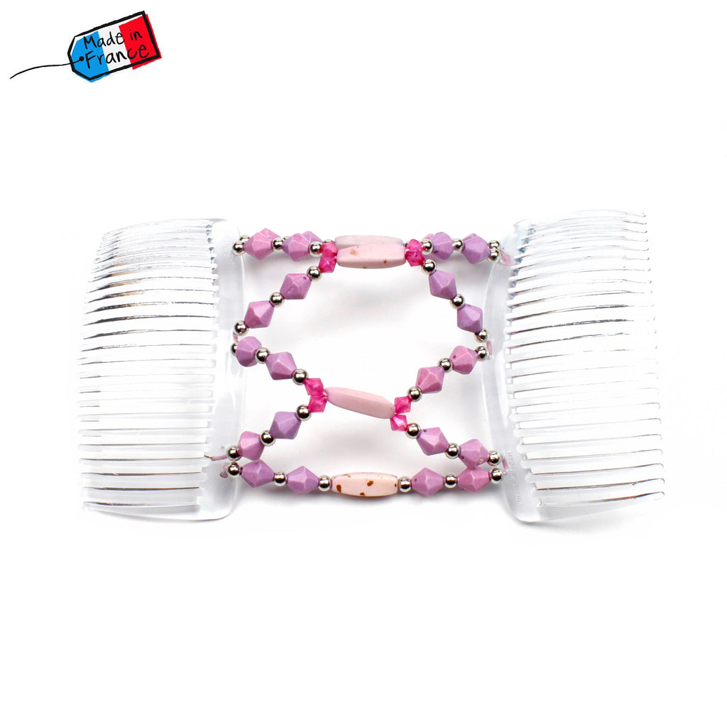 Peigne cheveux élastique - accessoire cheveux en perles forme toupie made in France