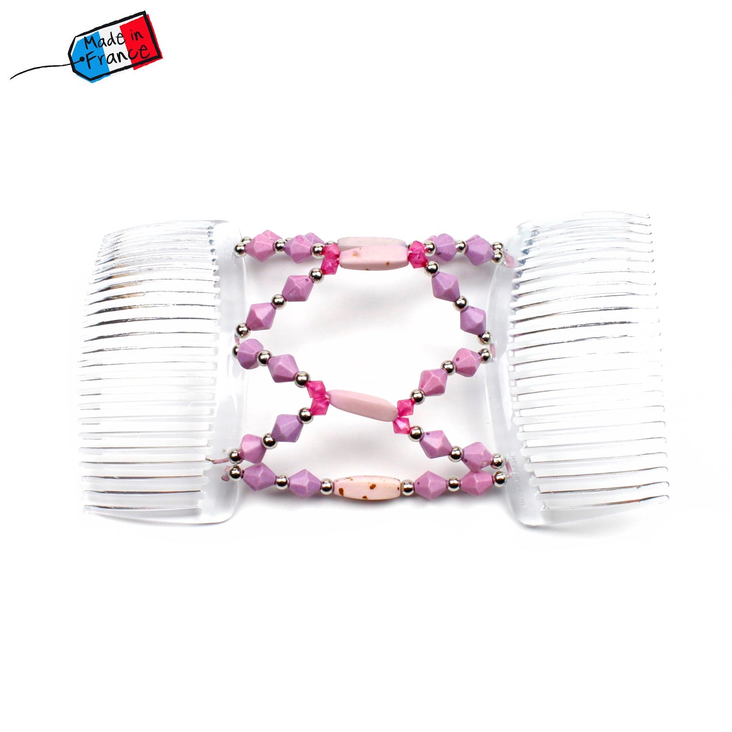 Peigne cheveux élastique - accessoire cheveux en perles forme toupie made in France