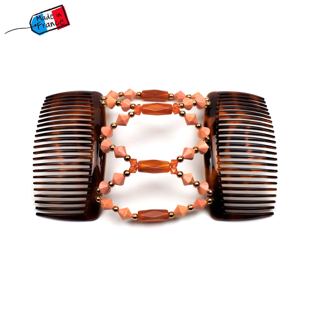 Peigne cheveux élastique - accessoire cheveux en perles forme toupie made in France