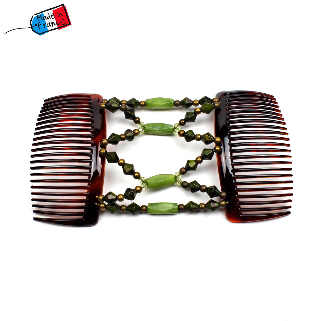 Peigne cheveux élastique - accessoire cheveux en perles forme toupie made in France