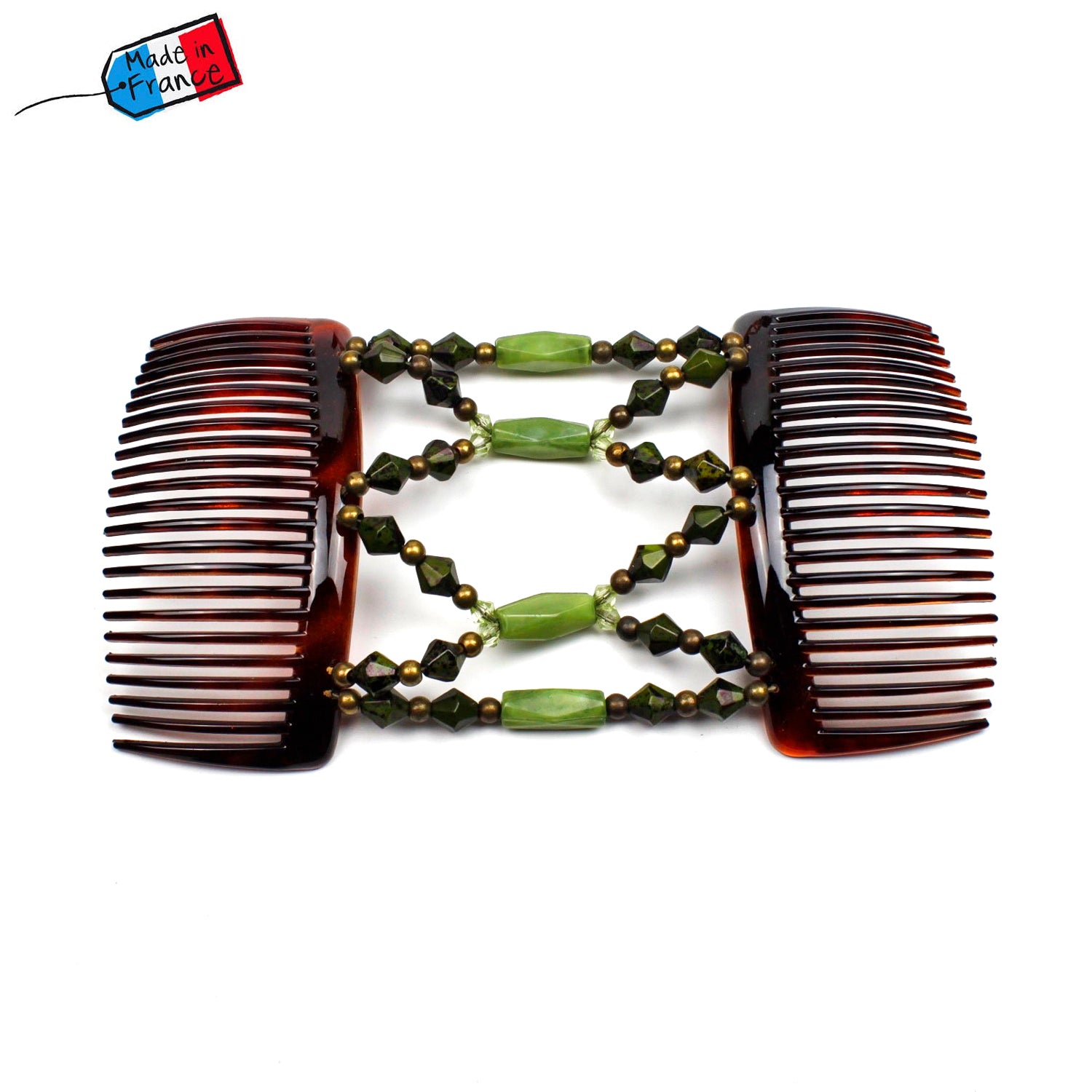 Peigne cheveux élastique - accessoire cheveux en perles forme toupie made in France