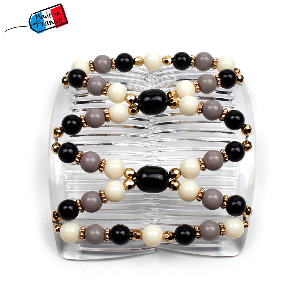 Double peignes cheveux élastique en perles colorées made in France - ShuShu