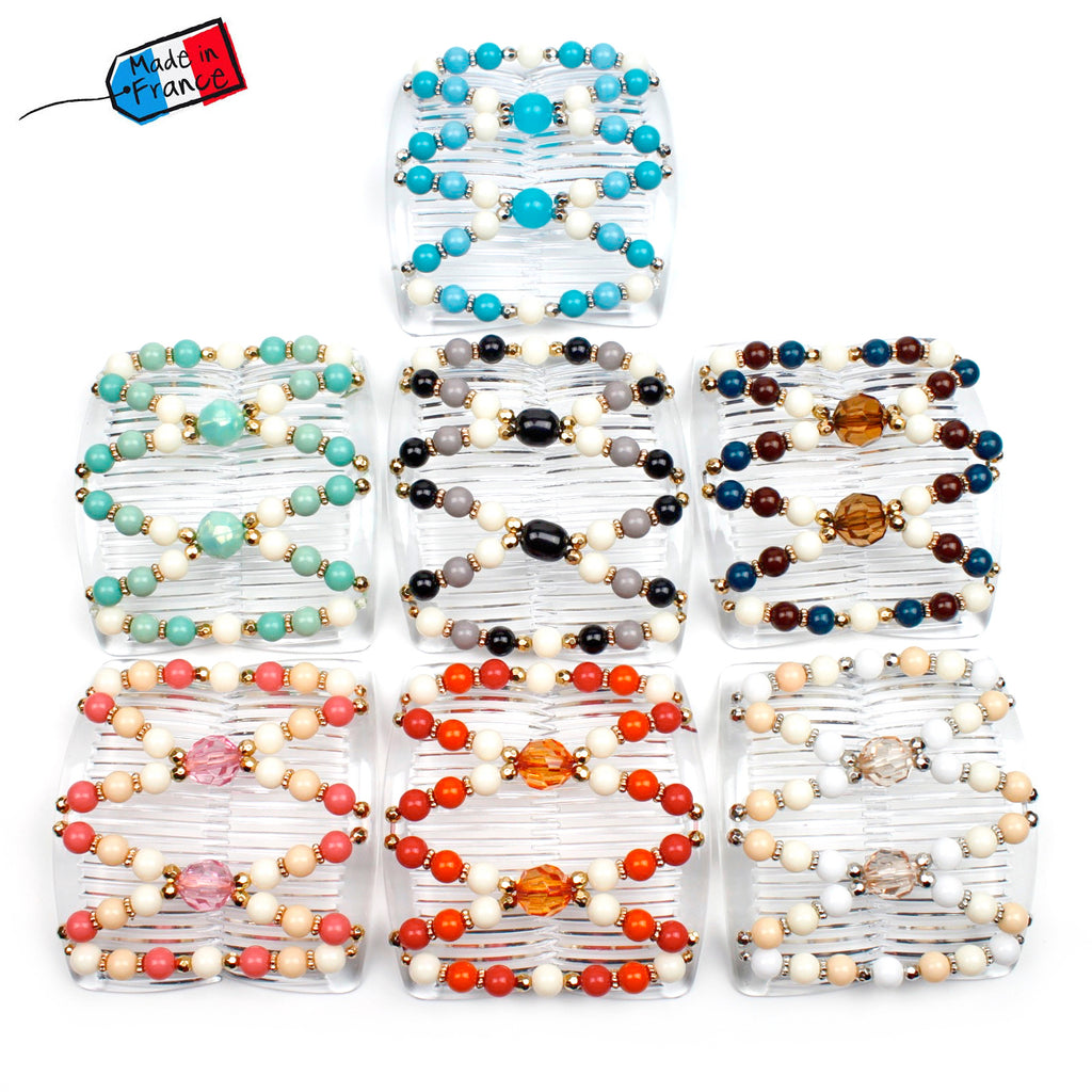 Double peignes cheveux élastique en perles colorées made in France - ShuShu