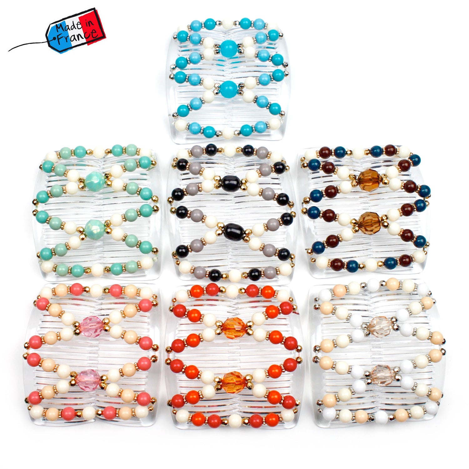 Double peignes cheveux élastique en perles colorées made in France - ShuShu