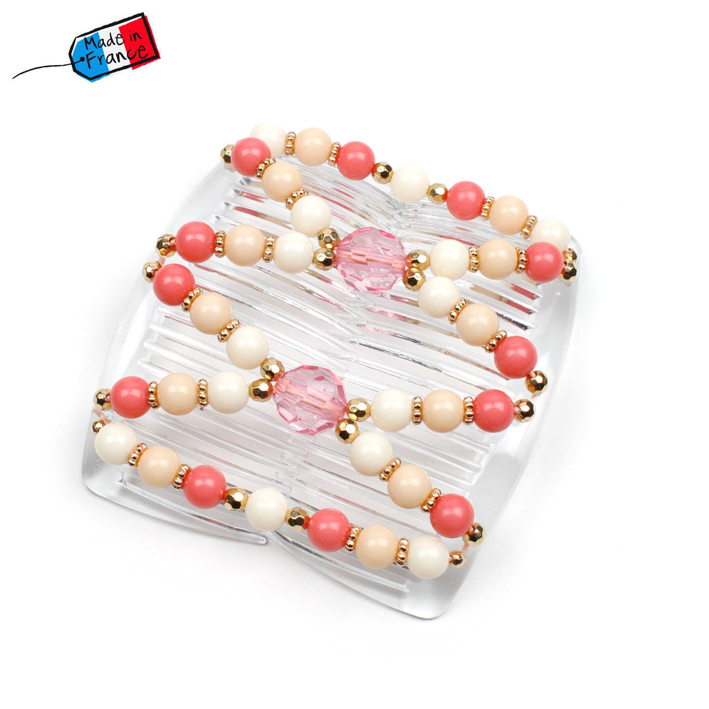 Double peignes cheveux élastique en perles colorées made in France - ShuShu