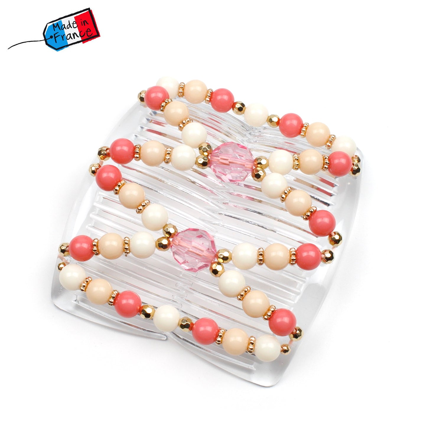 Double peignes cheveux élastique en perles colorées made in France - ShuShu