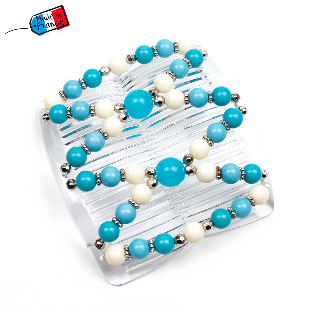 Double peignes cheveux élastique en perles colorées made in France - ShuShu