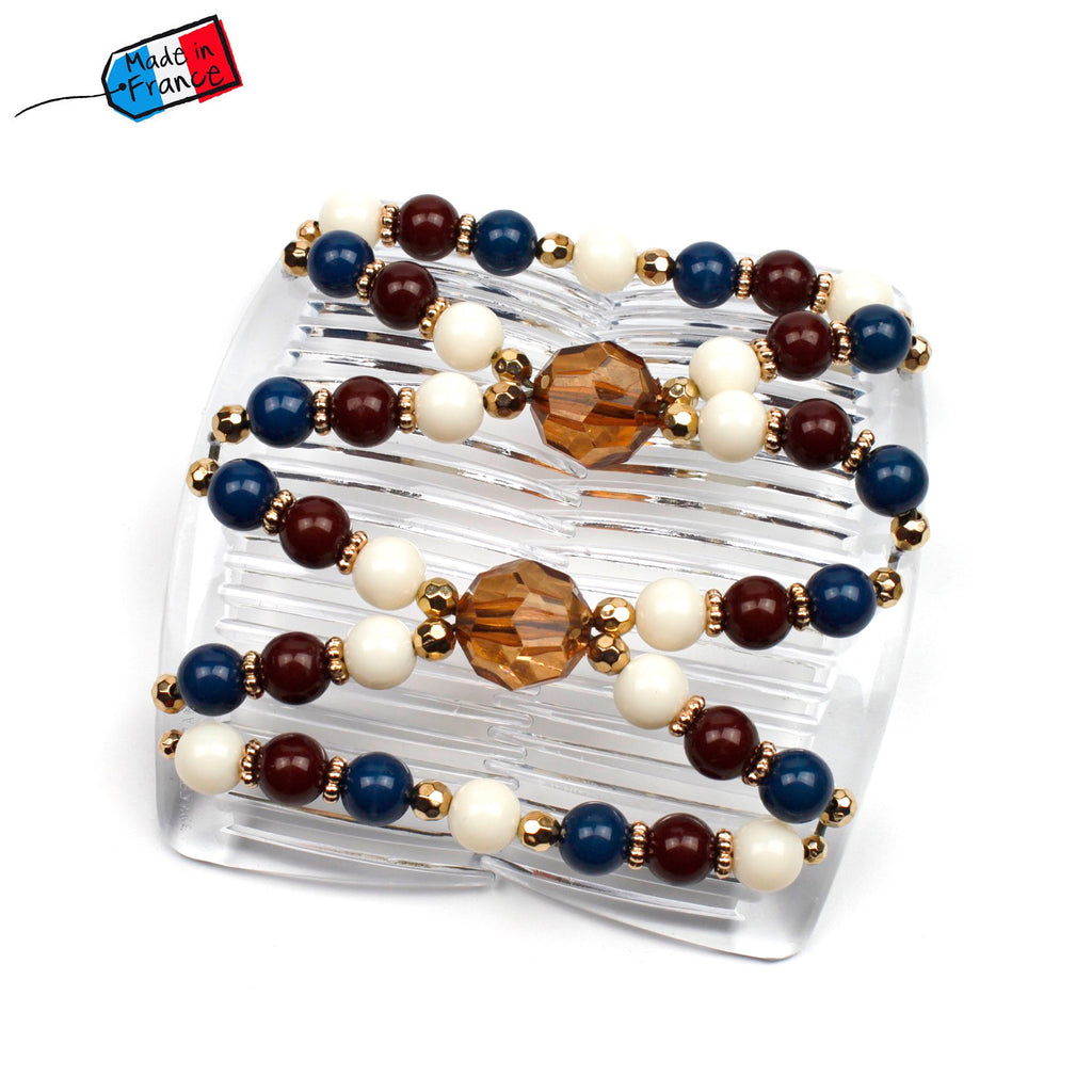 Double peignes cheveux élastique en perles colorées made in France - ShuShu