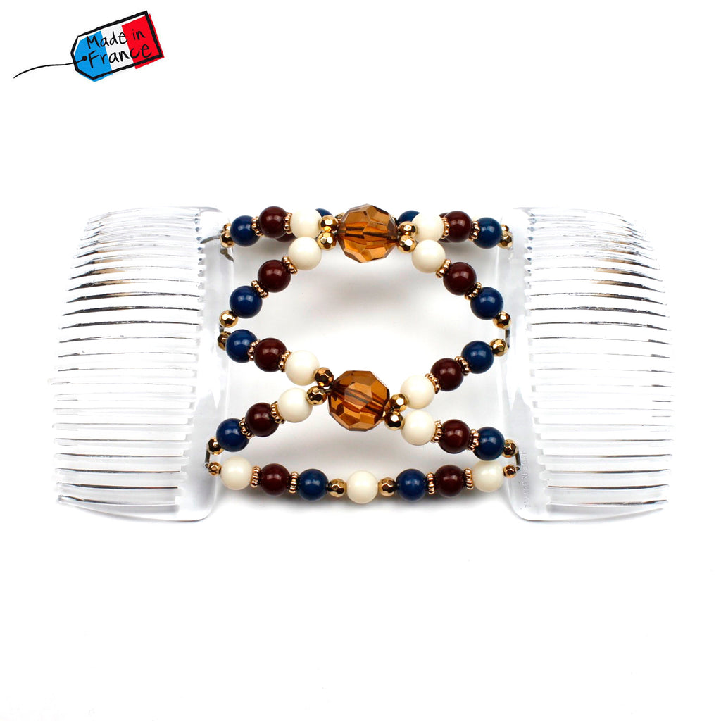 Double peignes cheveux élastique en perles colorées made in France - ShuShu