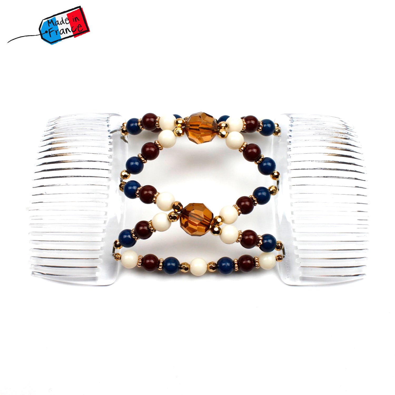 Double peignes cheveux élastique en perles colorées made in France - ShuShu