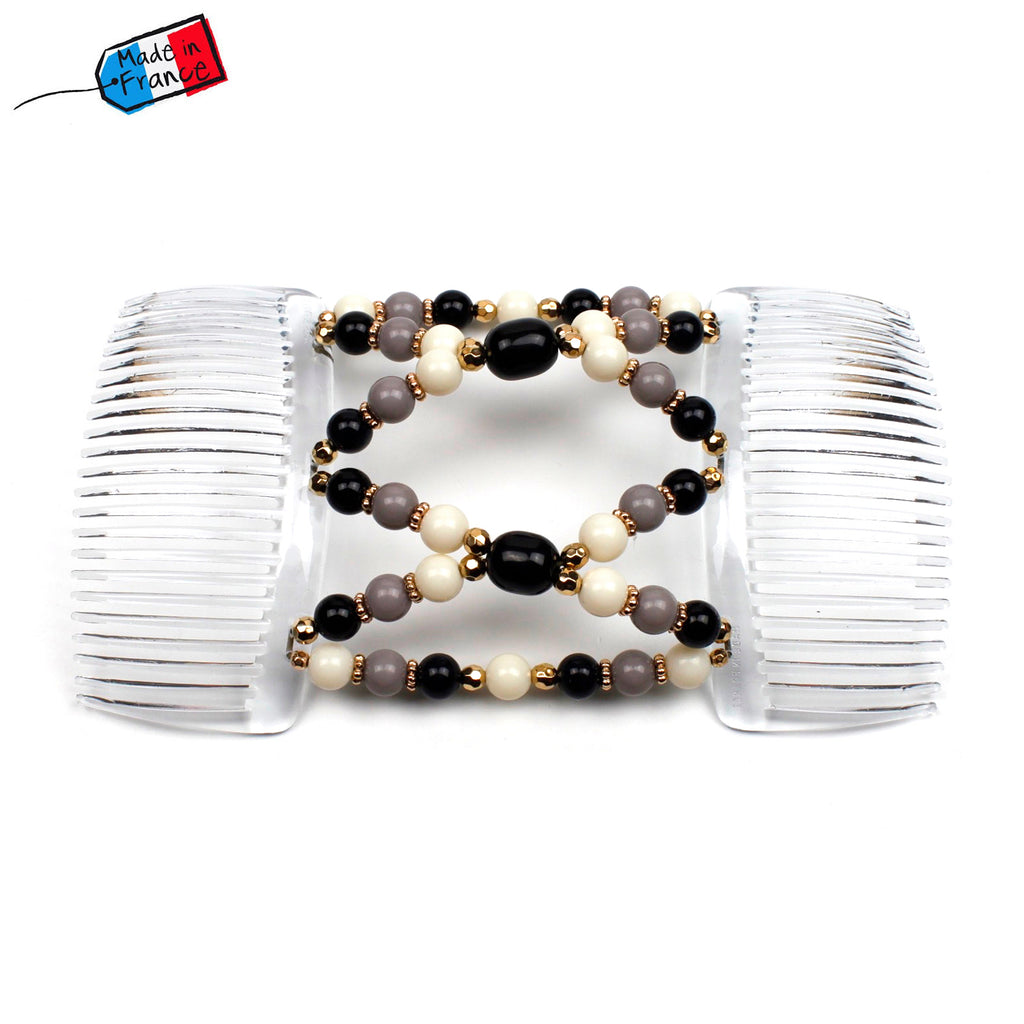 Double peignes cheveux élastique en perles colorées made in France - ShuShu