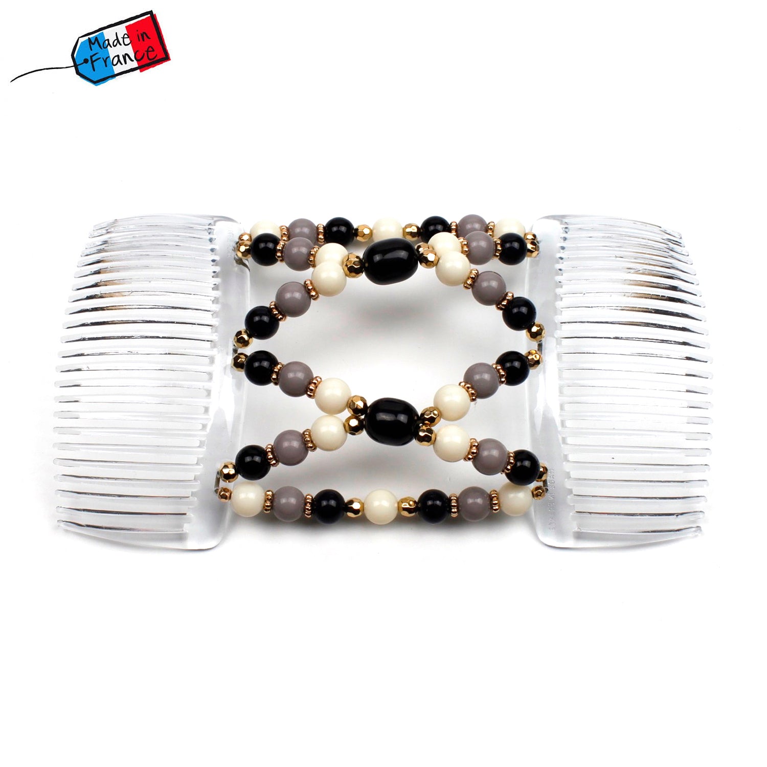 Double peignes cheveux élastique en perles colorées made in France - ShuShu