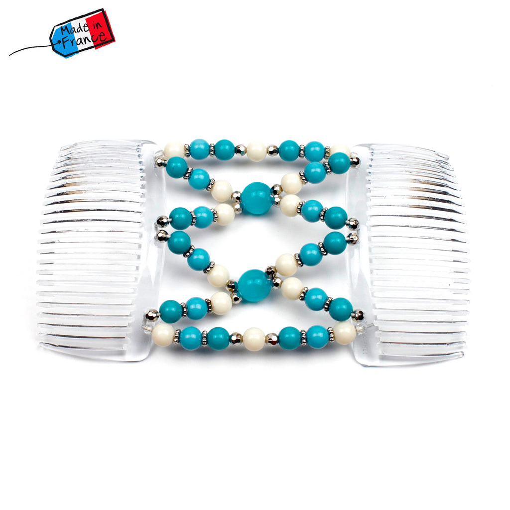 Double peignes cheveux élastique en perles colorées made in France - ShuShu